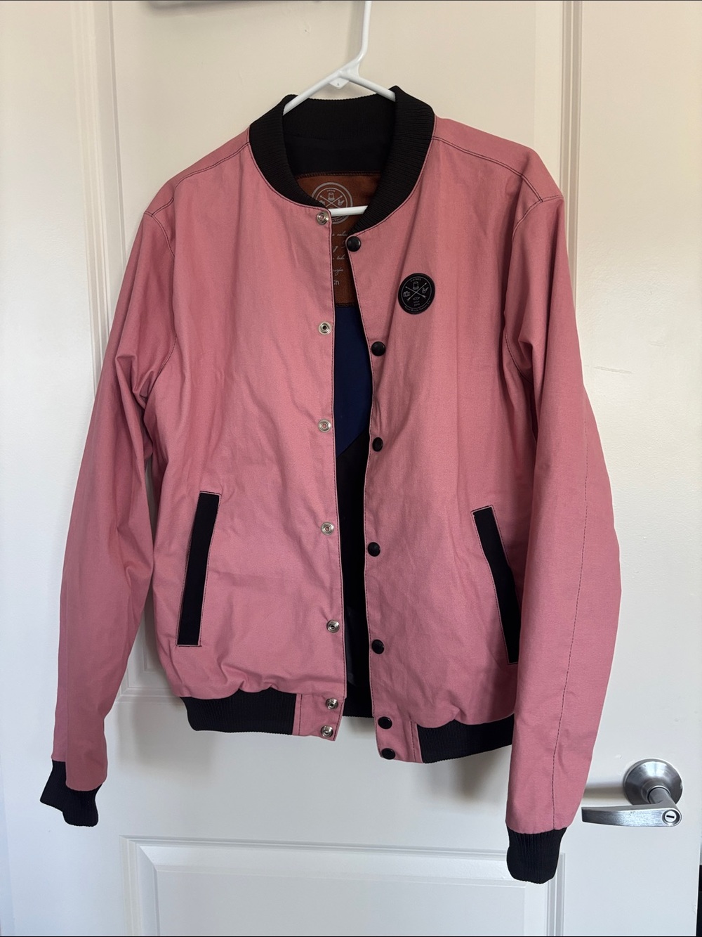 Women's Pink Bomber Jacket with Black Trim